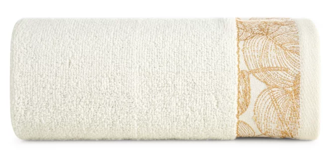 Ręcznik do rąk 30x50 cm bawełniany kolor kremowy,złoty z żakardową bordiurą w liście 400 g/m2 AGIS Eurofirany