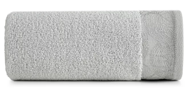 Ręcznik do rąk 30x50 cm bawełniany kolor jasnoszary,srebrny z żakardową bordiurą w liście 400 g/m2 AGIS Eurofirany
