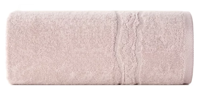 Ręcznik kąpielowy 50x90 cm bawełniany kolor pudrowy róż zdobiony bordiurą z błyszczącym wzorem 500 g/m2 KARIN Eurofirany