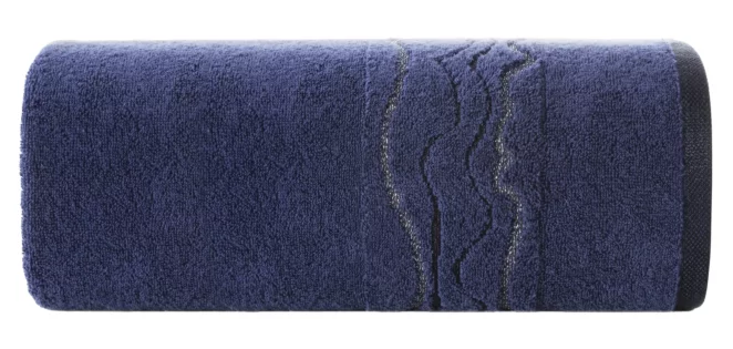 Ręcznik kąpielowy 50x90 cm bawełniany kolor granatowy zdobiony bordiurą z błyszczącym wzorem 500 g/m2 KARIN Eurofirany