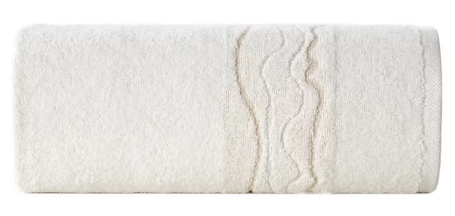 Ręcznik kąpielowy 50x90 cm bawełniany kolor kremowy zdobiony bordiurą z błyszczącym wzorem 500 g/m2 KARIN Eurofirany