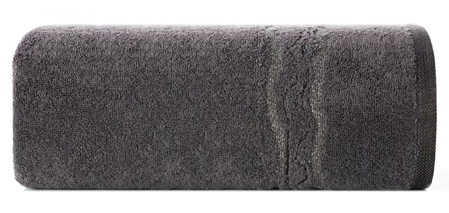 Ręcznik kąpielowy 50x90 cm bawełniany kolor stalowy zdobiony bordiurą z błyszczącym wzorem 500 g/m2 KARIN Eurofirany