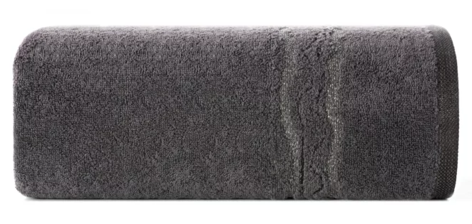 Ręcznik kąpielowy 50x90 cm bawełniany kolor stalowy zdobiony bordiurą z błyszczącym wzorem 500 g/m2 KARIN Eurofirany