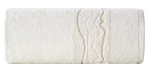Ręcznik kąpielowy 70x140 cm bawełniany kolor kremowy zdobiony bordiurą z błyszczącym wzorem 500 g/m2 KARIN Eurofirany