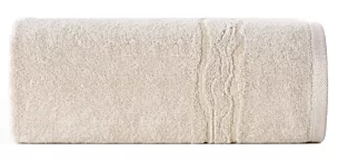 Ręcznik kąpielowy 50x90 cm bawełniany kolor beżowy zdobiony bordiurą z błyszczącym wzorem 500 g/m2 KARIN Eurofirany