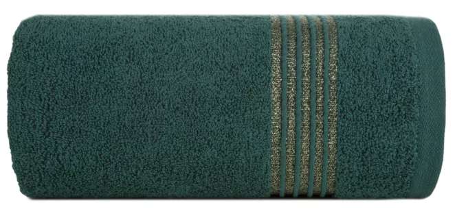 Ręcznik do rąk 30x50 cm bawełniany kolor ciemnozielony zdobiony paseczkami 500 g/m2 LILA Eurofirany