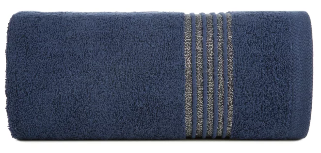 Ręcznik do rąk 30x50 cm bawełniany kolor granatowy zdobiony paseczkami 500 g/m2 LILA Eurofirany