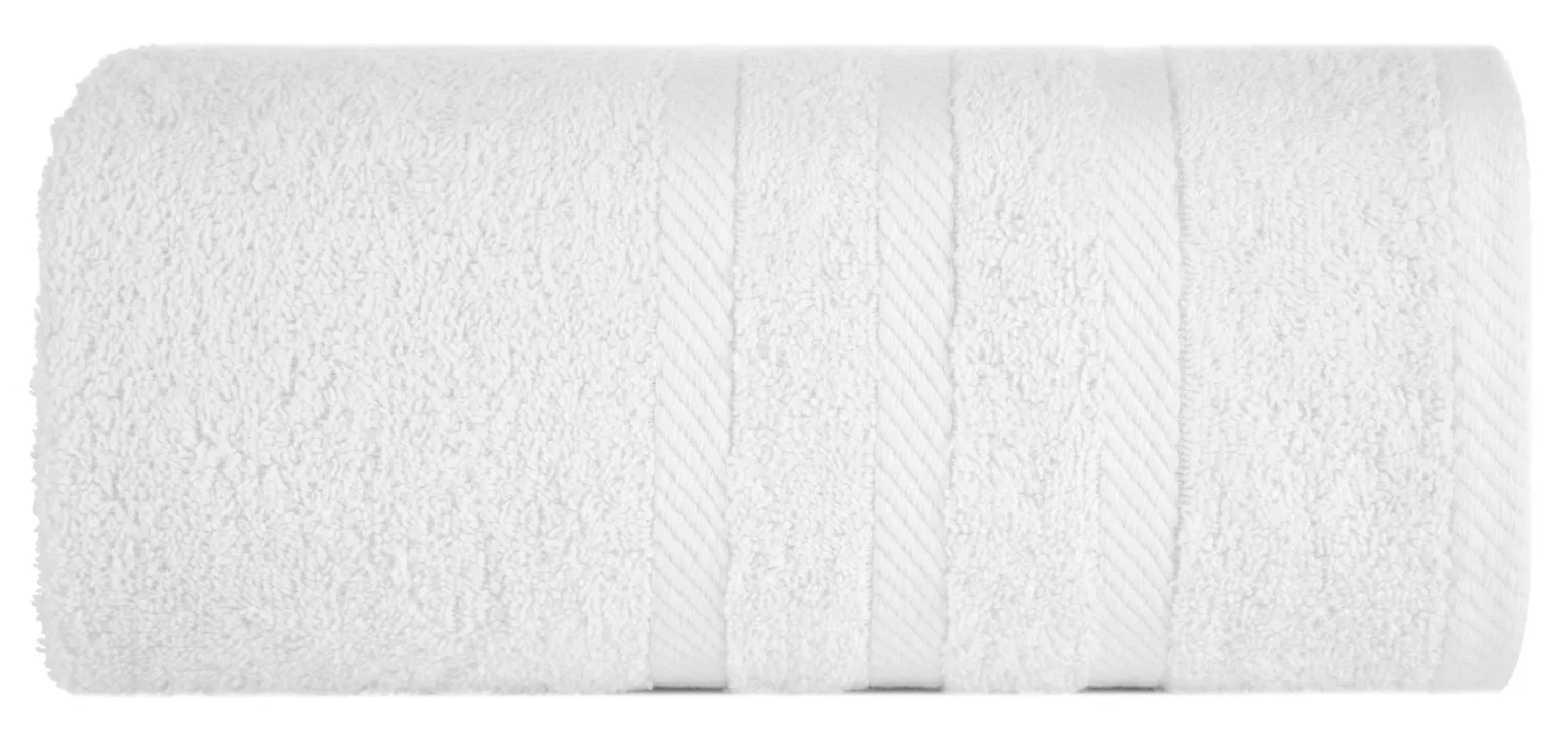 Ręcznik kąpielowy 100x150 cm bawełniany kolor biały z ozdobną bordiurą 500 g/m2 MILO Eurofirany