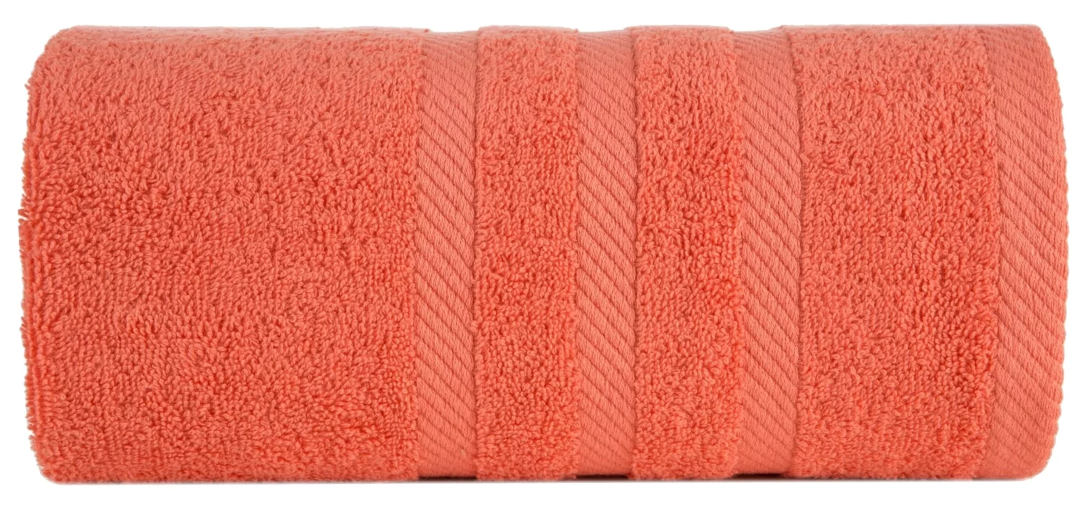 Ręcznik kąpielowy 100x150 cm bawełniany kolor koralowy z ozdobną bordiurą 500 g/m2 MILO Eurofirany