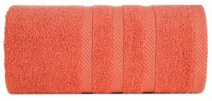 Ręcznik kąpielowy 100x150 cm bawełniany kolor koralowy z ozdobną bordiurą 500 g/m2 MILO Eurofirany