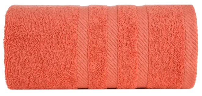 Ręcznik kąpielowy 100x150 cm bawełniany kolor koralowy z ozdobną bordiurą 500 g/m2 MILO Eurofirany