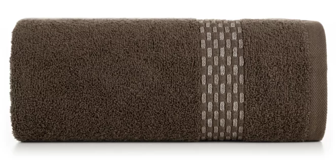 Ręcznik do rąk 30x50 cm bawełniany kolor brązowy z przeplataną bordiurą 500 g/m2 RIVA Eurofirany