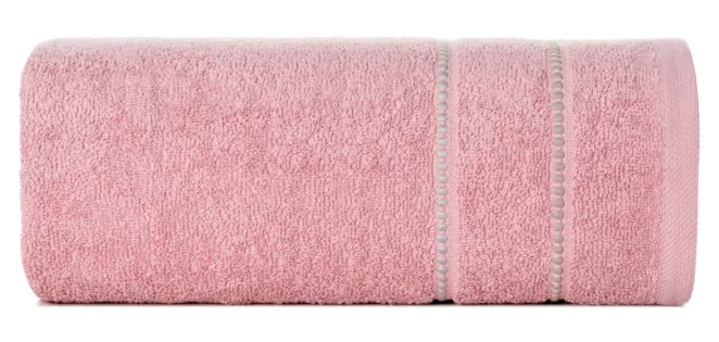 Ręcznik kąpielowy 50x90 cm bawełniany kolor pudrowy róż z kontrastującymi paseczkami 500 g/m2 SUZI Eurofirany