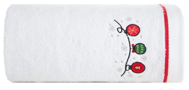 Ręcznik kąpielowy świąteczny 50x90 cm bawełniany kolor biały, czerwony zdobiona świątecznym haftem 450 g/m2 GERDA Eurofirany