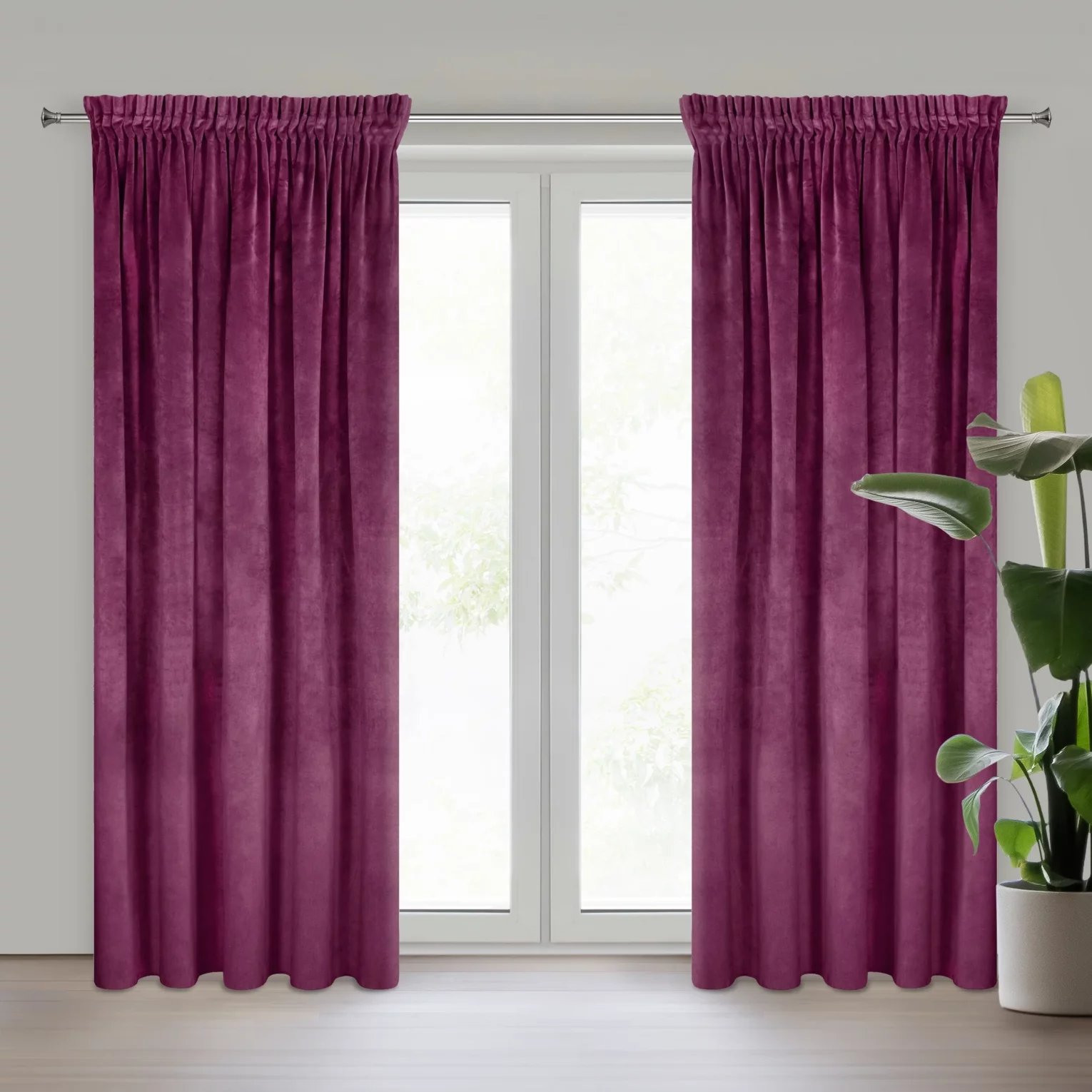 Zasłona ciemnofioletowa z ekskluzywnego matowego welwetu 140x270 cm taśma RIA Diva Line Eurofirany
