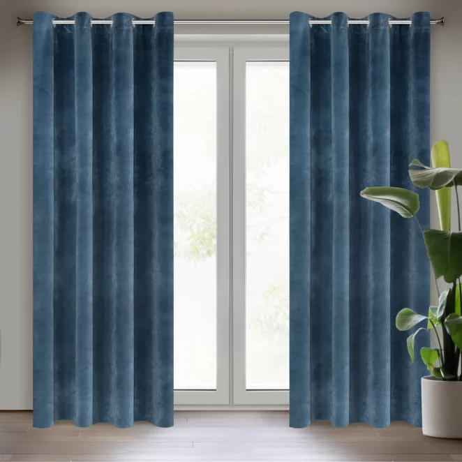 Zasłona granatowa z ekskluzywnego matowego welwetu 140x250 cm przelotka RIA Diva Line Eurofirany