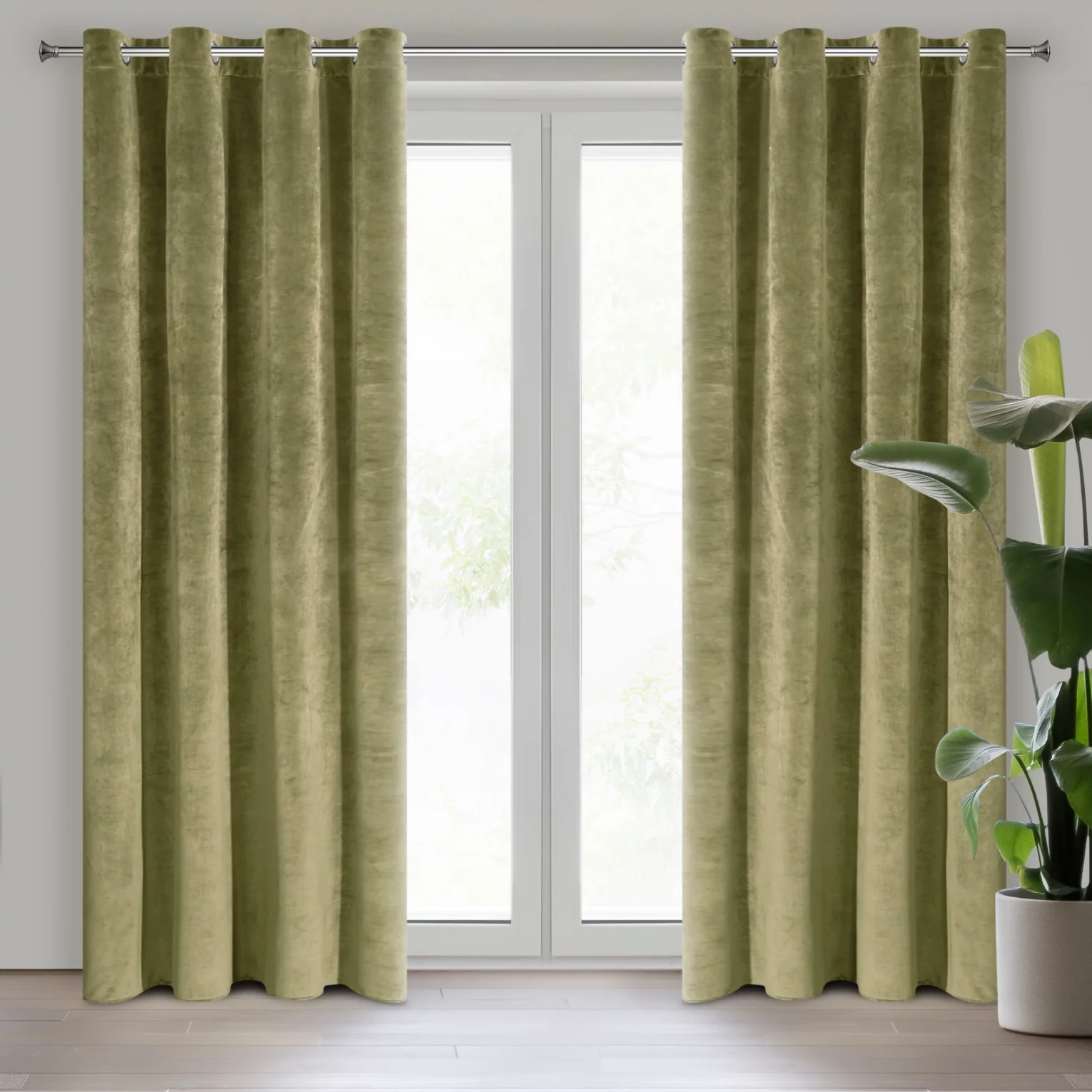 Zasłona oliwkowa z ekskluzywnego matowego welwetu 140x250 cm przelotka RIA Diva Line Eurofirany
