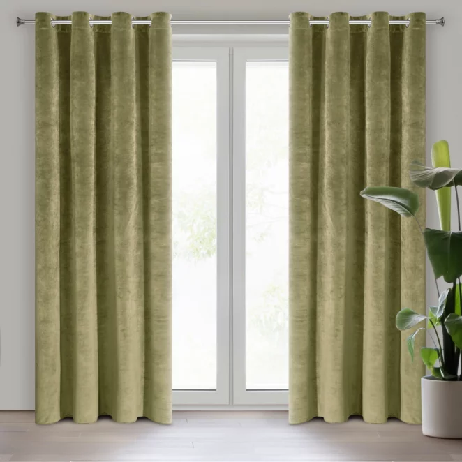 Zasłona oliwkowa z ekskluzywnego matowego welwetu 140x250 cm przelotka RIA Diva Line Eurofirany