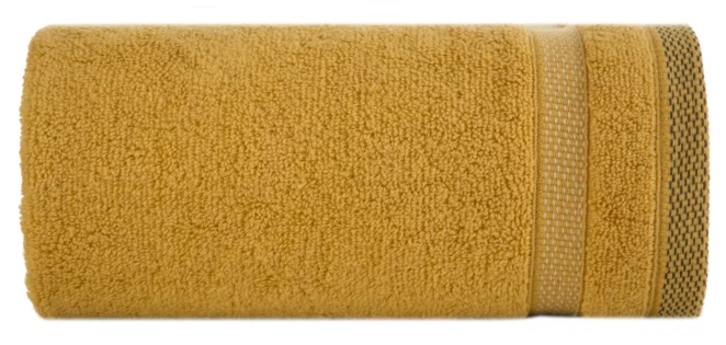 Ręcznik do rąk 30x50 cm bawełniany kolor musztardowy zero twist z bordiurą w paski 400 g/m2 RIKI Eurofirany