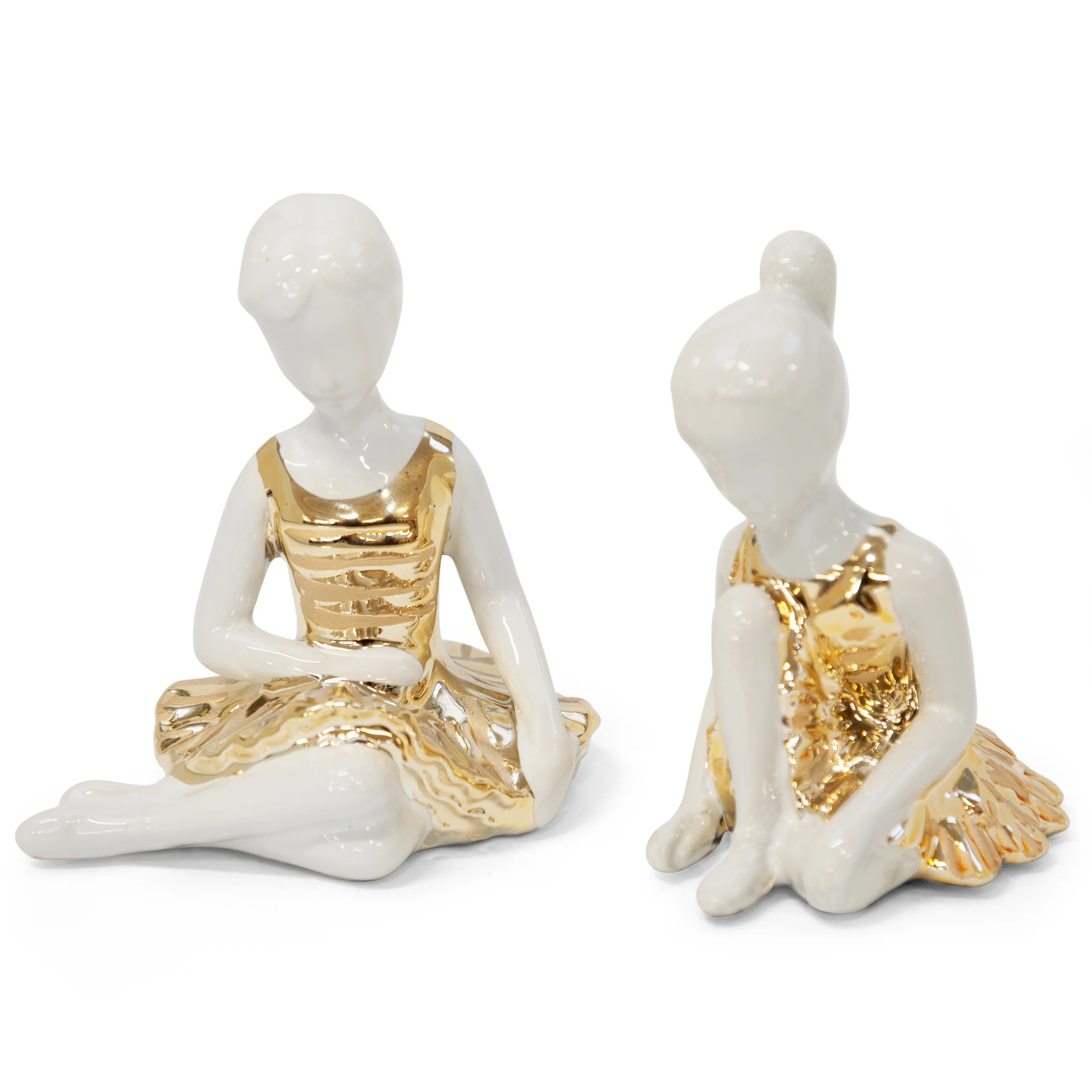 RINA biała figurka ceramiczna baletnica dekoracyjna w złotej sukience 9x8x11 cm Eurofirany