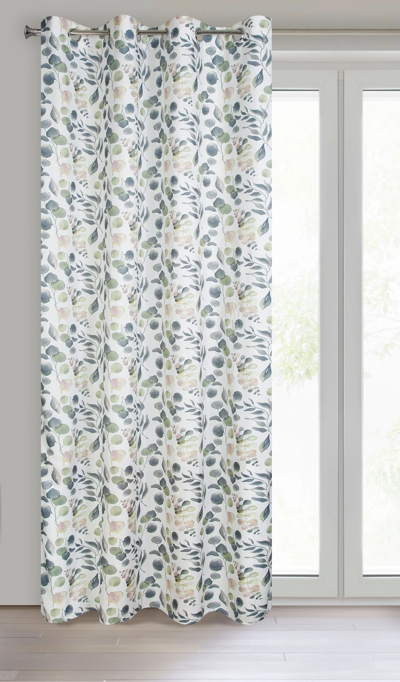 Rosali lekka biała zasłona z mikrofibry w stalowe liście 140x250cm na przelotkach EUROFIRANY