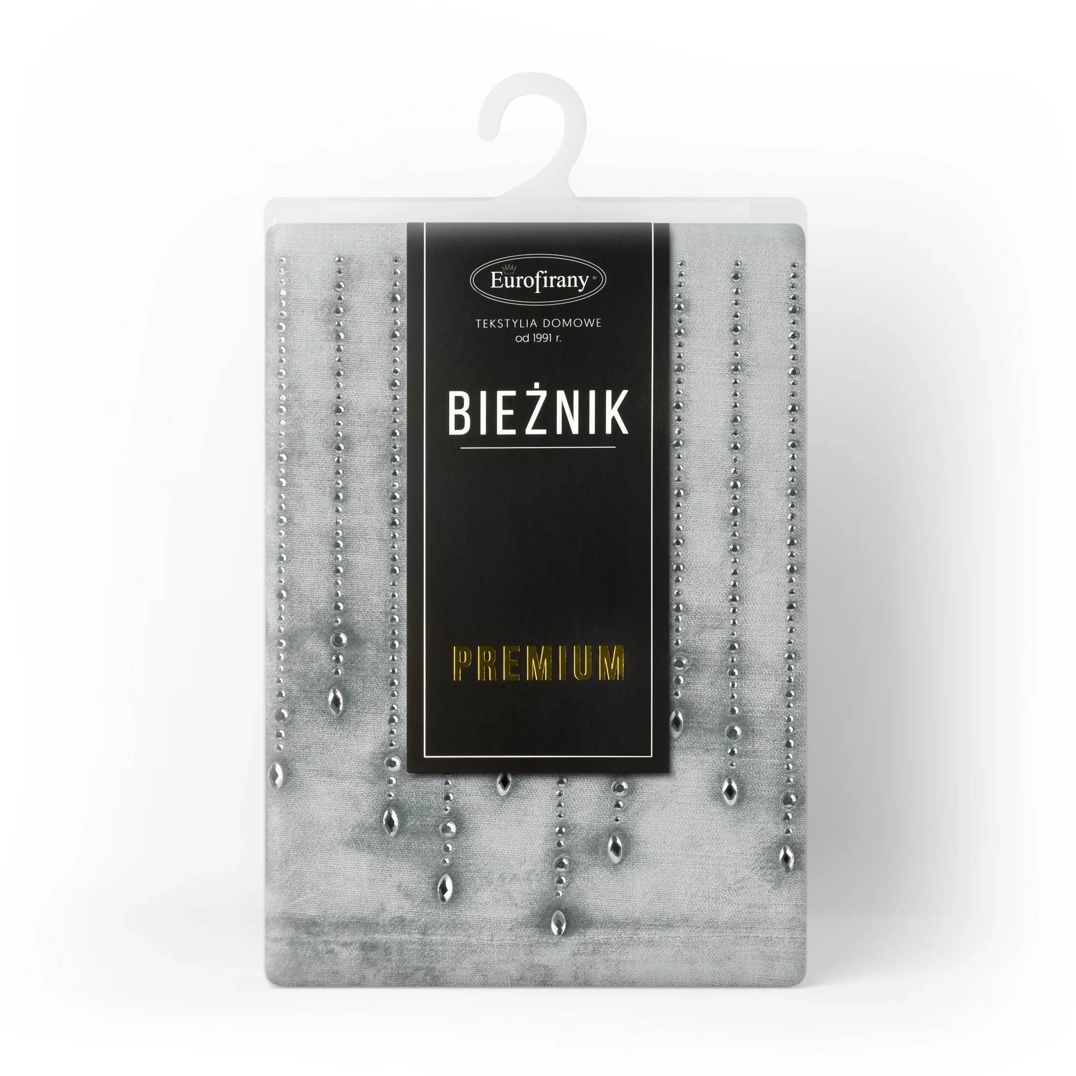 Bieżnik na stół srebrny 35x140 cm welwetowy ROYAL 3 z cyrkoniami
