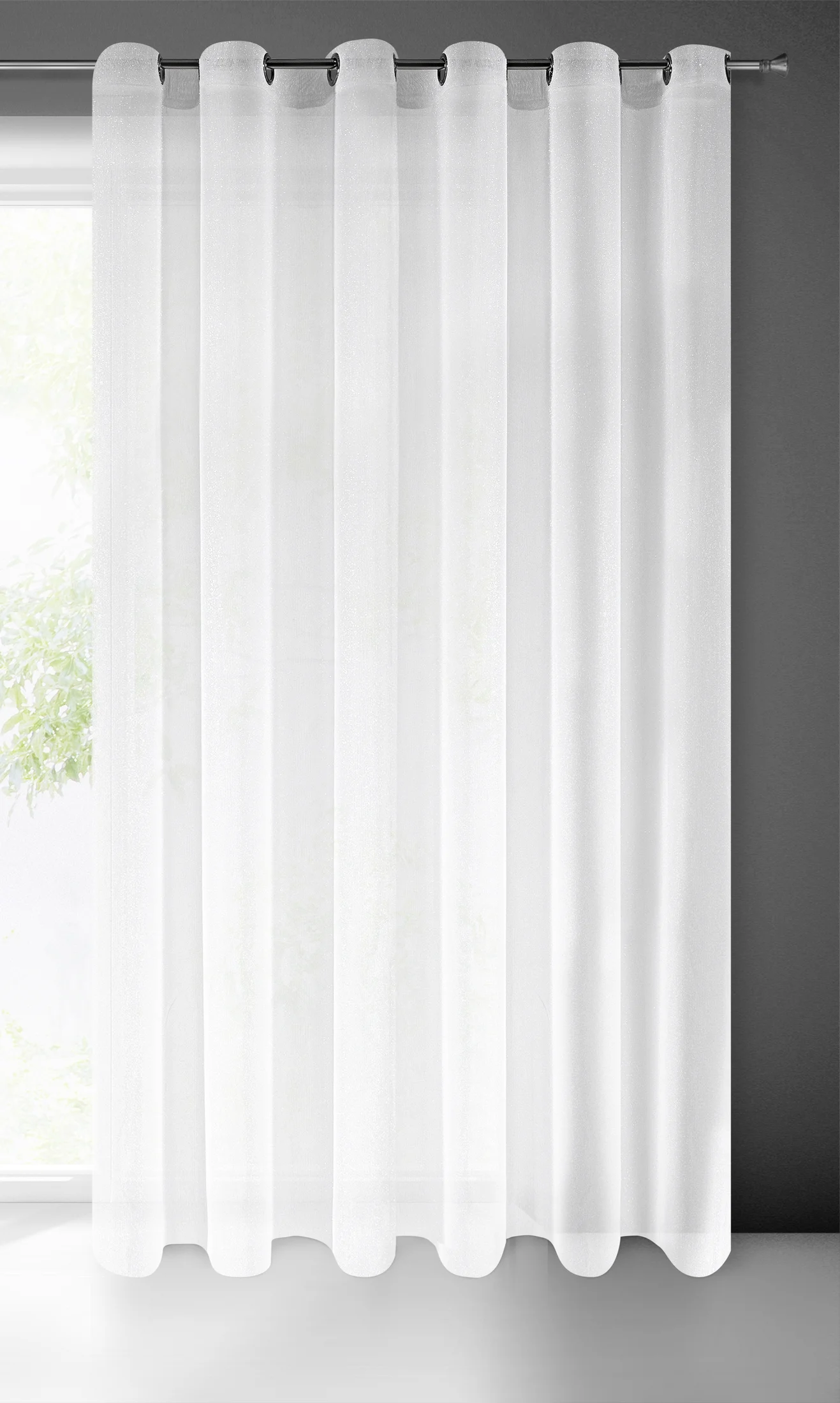 Firana biała z połyskującej siateczki z błyszczącą moherową nicią 350x250 cm przelotka SAKALI Eurofirany