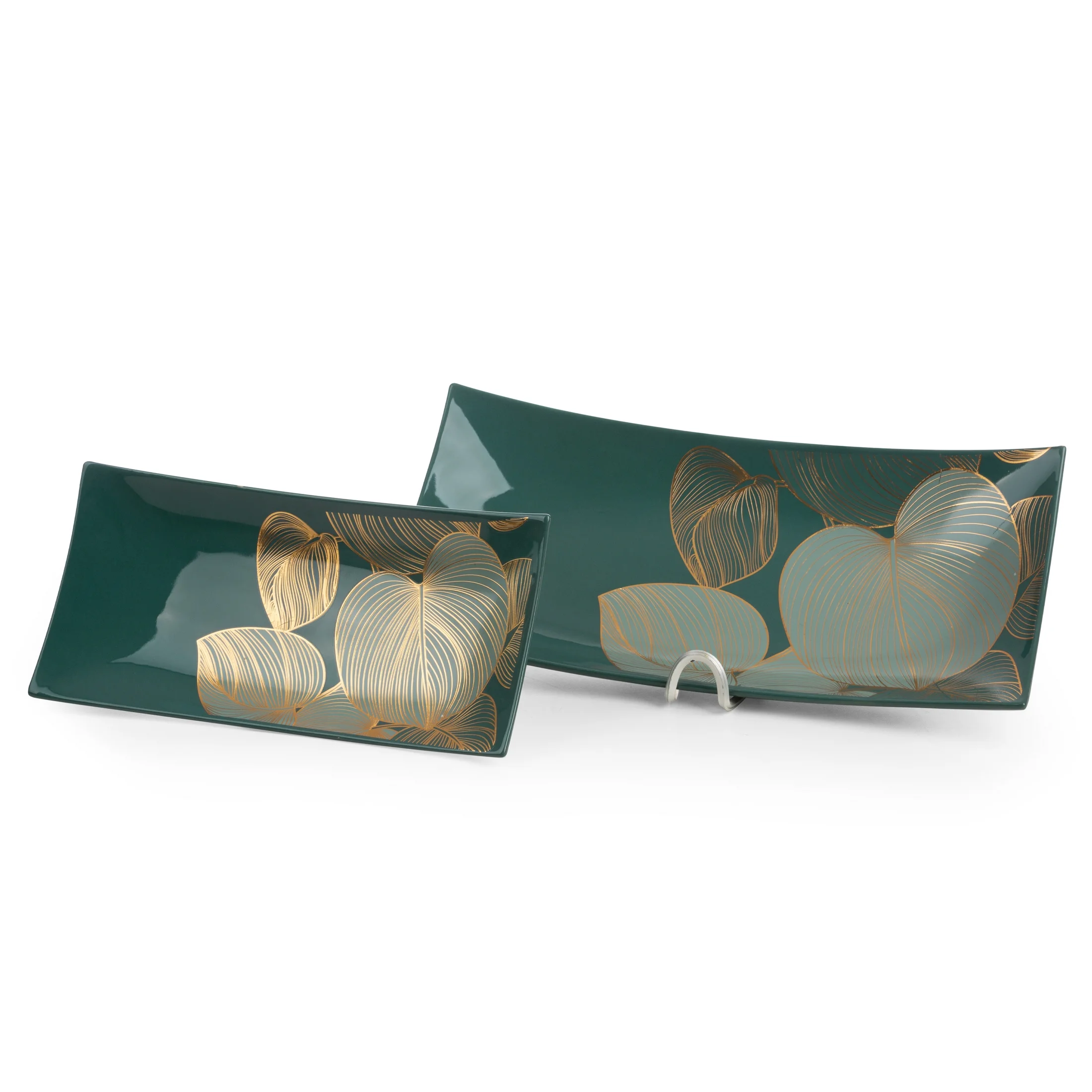 Patera dekoracyjna szałwiowo-złota z motywem liści 30x15x5 cm SALVIA LIMITED COLLECTION Eurofirany