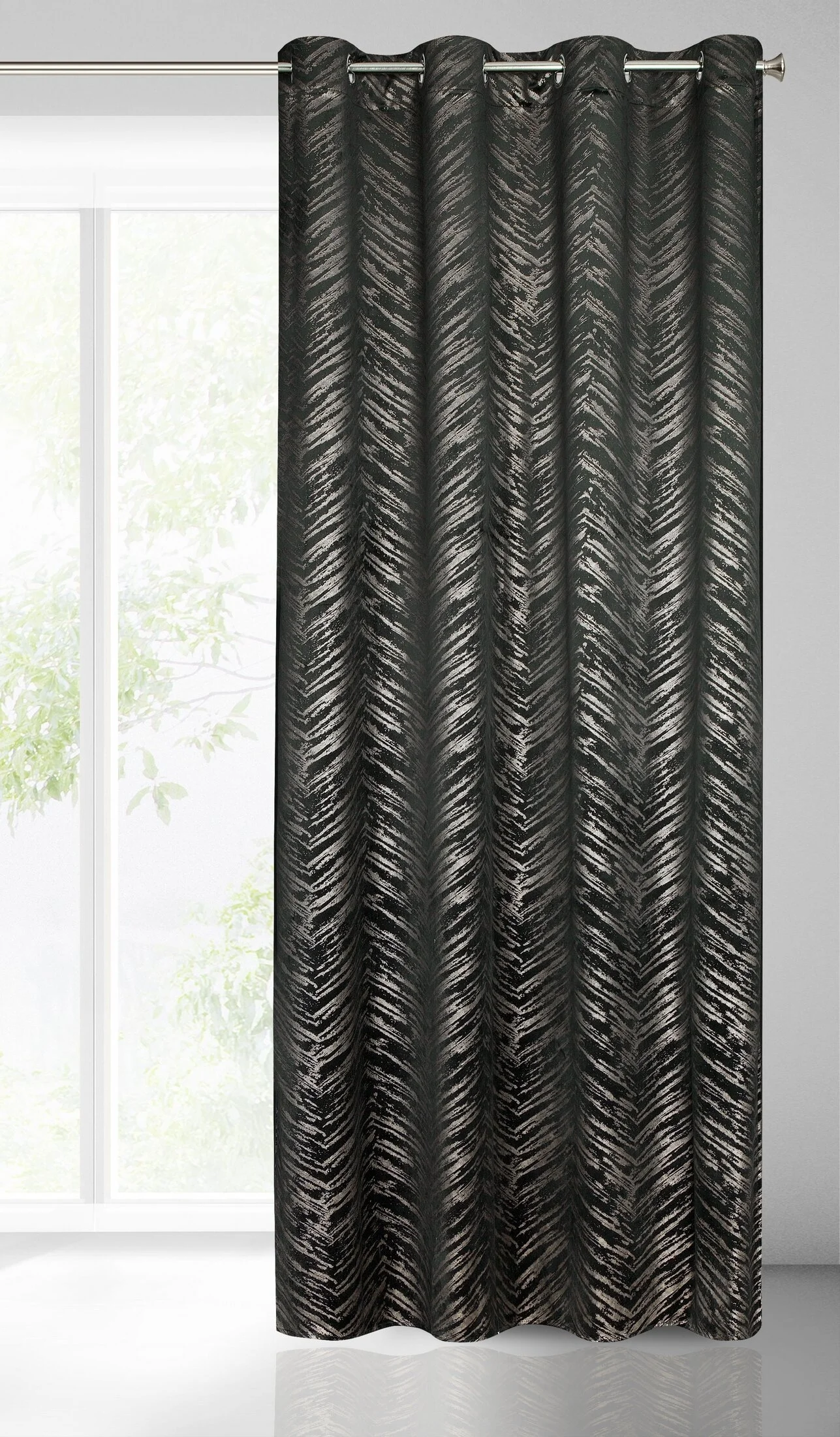 Zasłona czarna z błyszczącym złotym nadrukiem z welwetu 140x250 cm przelotka SARA Eurofirany