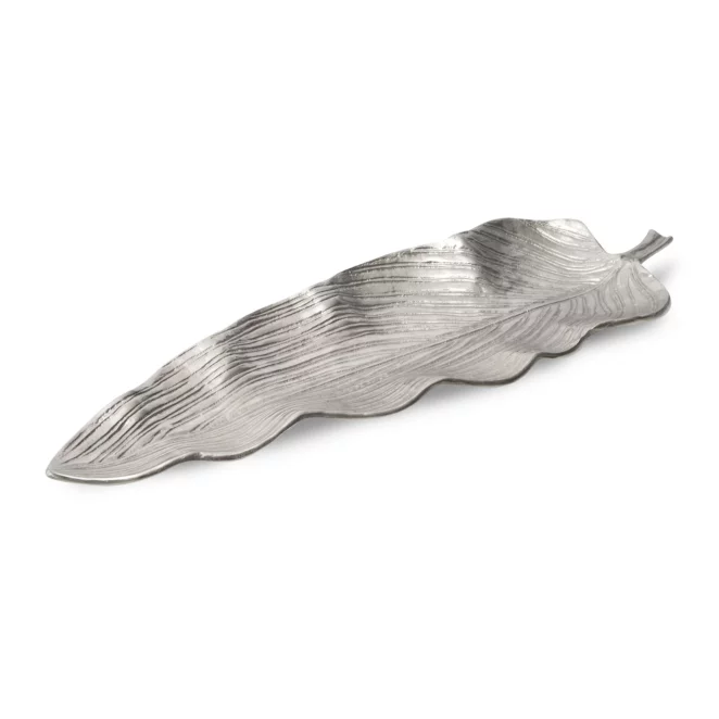 Patera metalowa srebrna w kształcie kwiatka 45x16x3 cm SARA Eurofirany