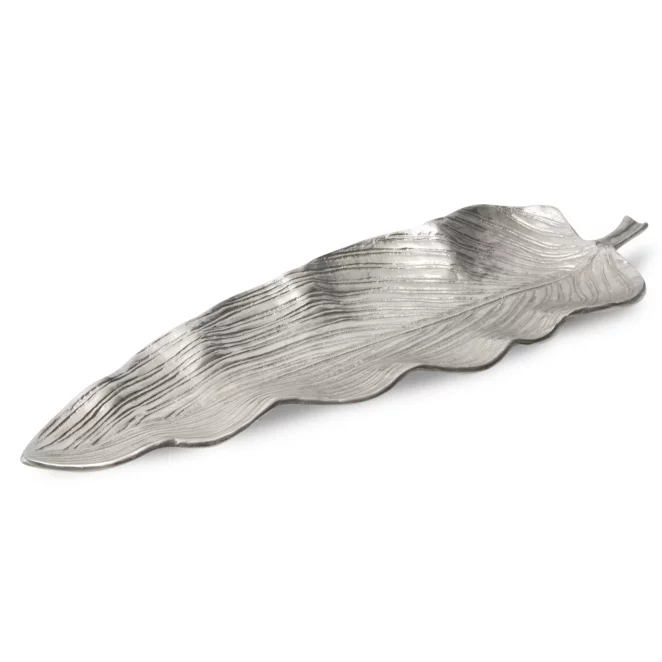 Patera metalowa srebrna w kształcie kwiatka 55x19x4 cm SARA Eurofirany
