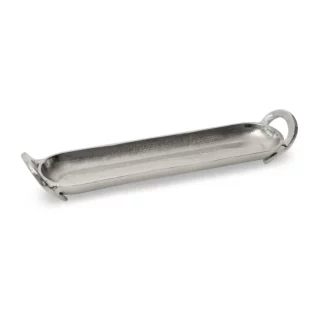 Patera metalowa srebrna z uchwytami 10x45x8 cm SARA Eurofirany
