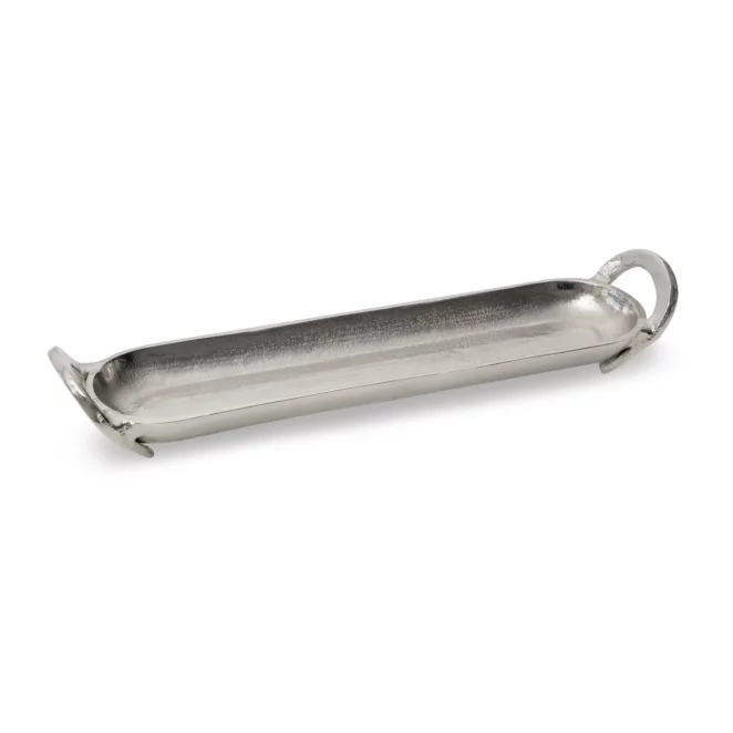 Patera metalowa srebrna z uchwytami 10x45x8 cm SARA Eurofirany