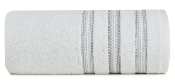 Ręcznik kąpielowy 50x90 cm bawełniany kolor biały z bordiurą w paski 500 g/m2 SELENA Eurofirany