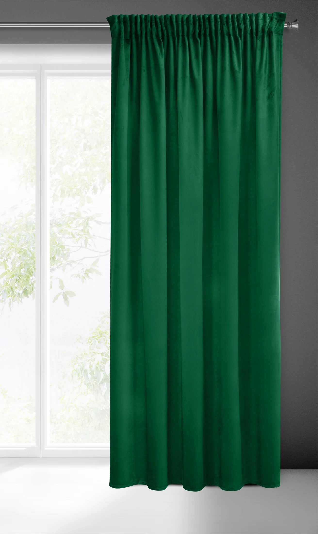 Zasłona ciemnozielona z gładkiego welwetu 140x270 taśma SIBEL Pierre Cardin Eurofirany