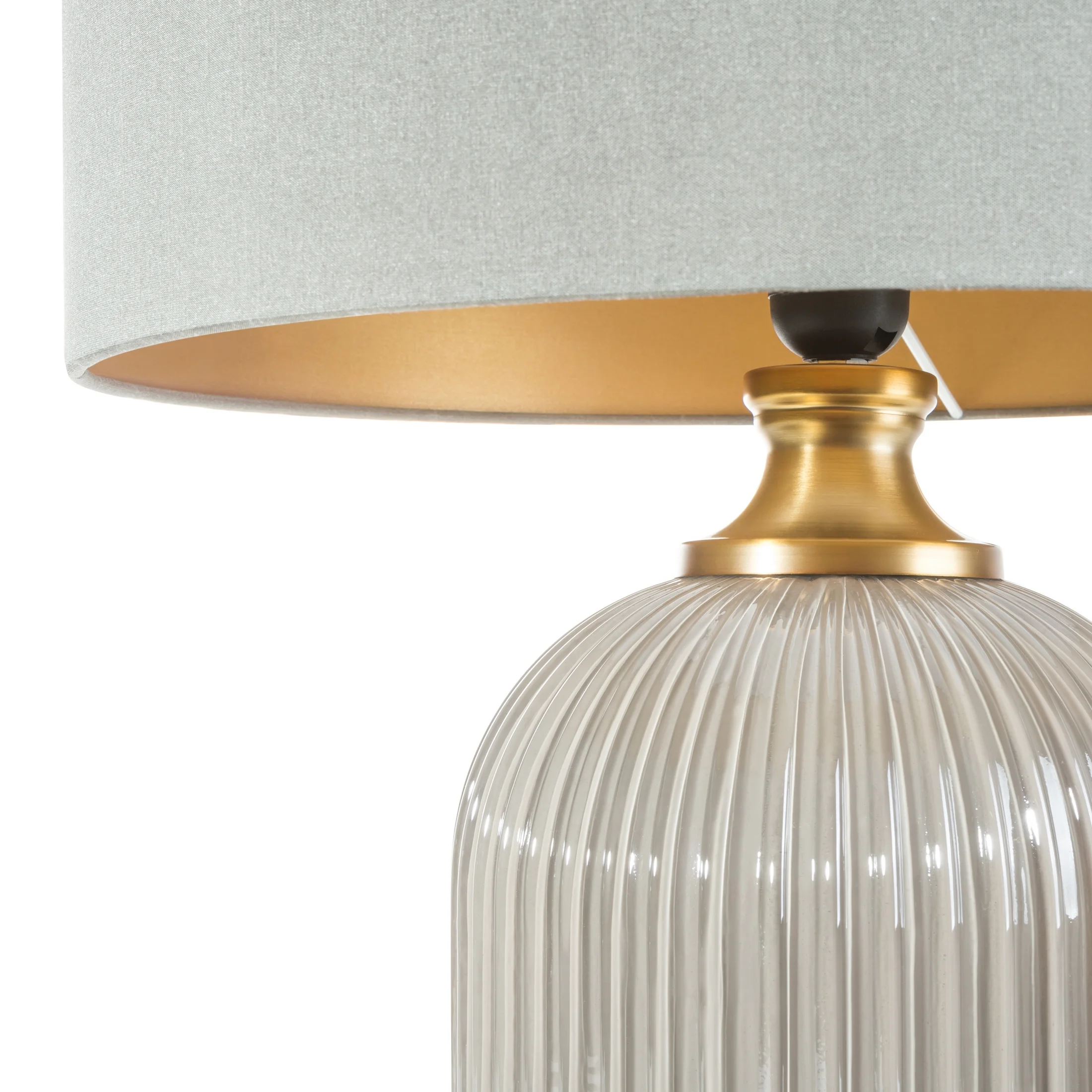 Suzi 4 srebrna lampa stojąca stołowa ze szklaną podstawą i welwetowym abażurem 41x65 cm Eurofirany