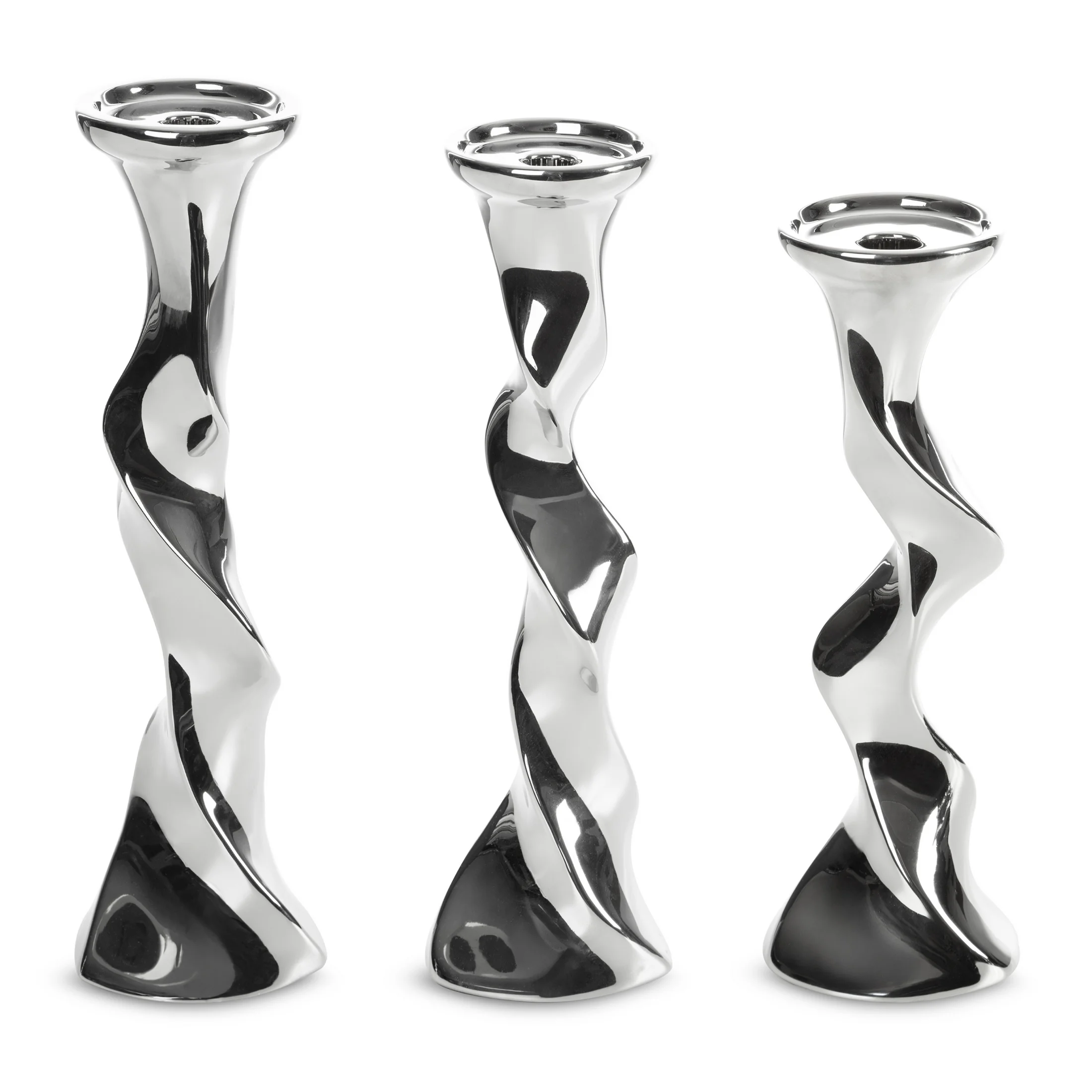 Świecznik ceramiczny dekoracyjny srebrny o skręcanej formie średnica 12x39 cm JOLY 4 Eurofirany