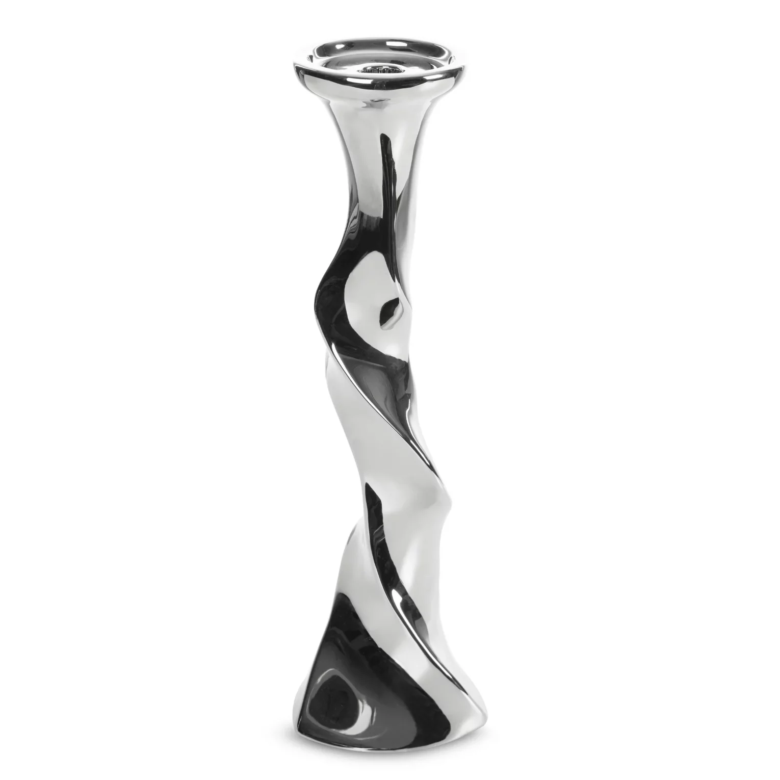 Świecznik ceramiczny dekoracyjny srebrny o skręcanej formie średnica 13x44 cm JOLY 3 Eurofirany