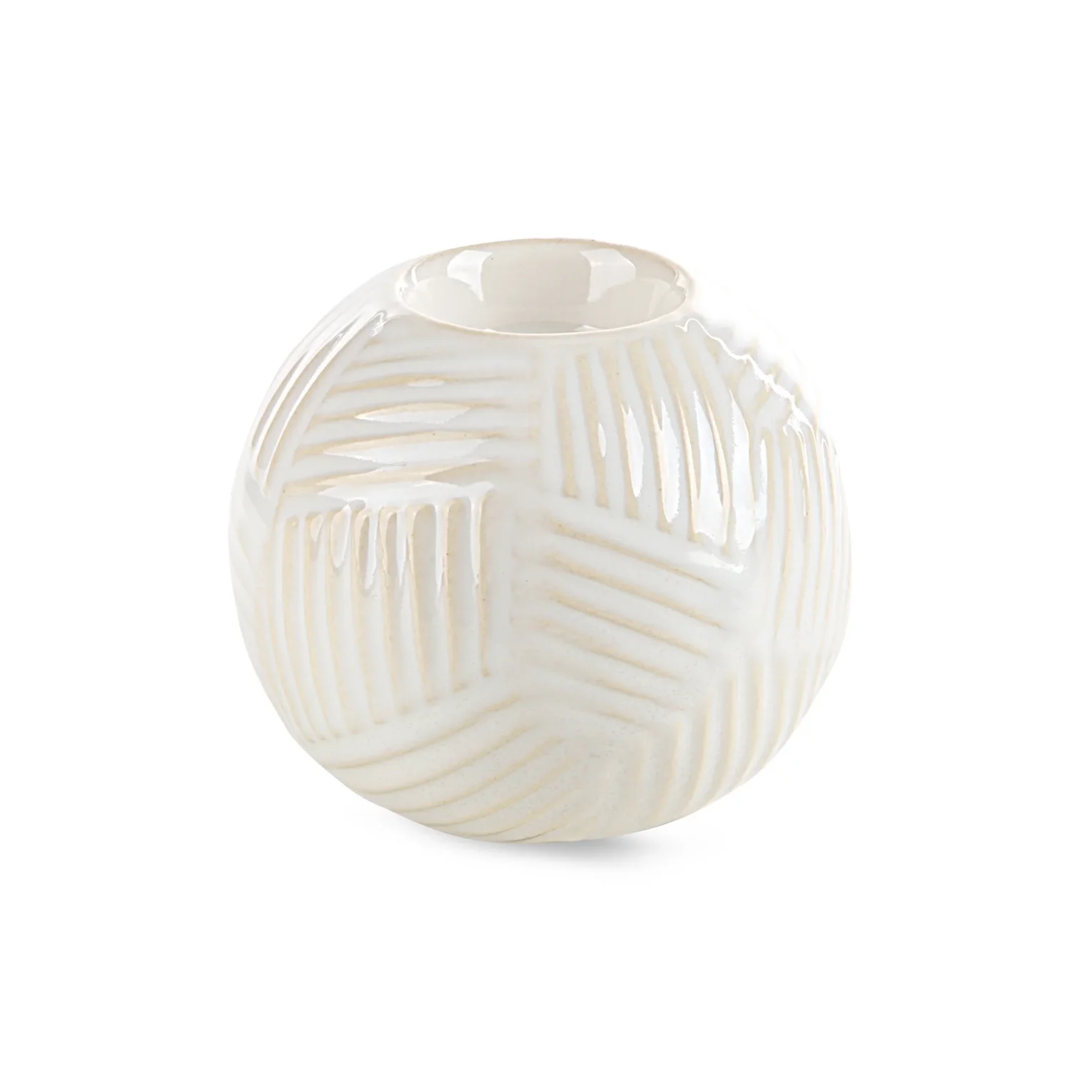 Świecznik ceramiczny kremowy dekoracyjny z wytłaczanym wzorem średnica 10x9 cm ROMINA Eurofirany
