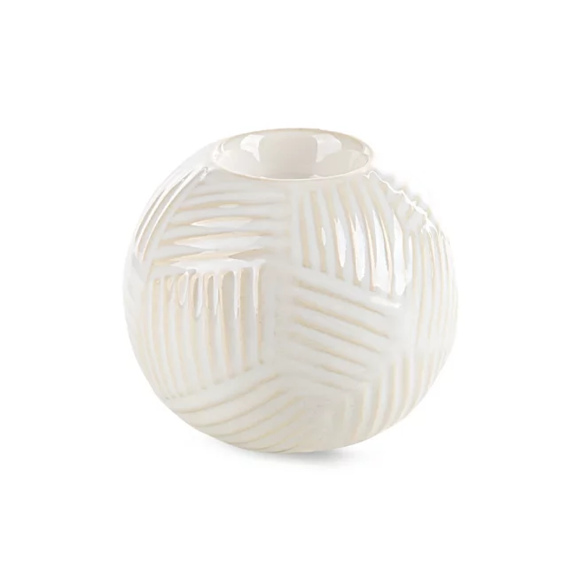 Świecznik ceramiczny kremowy dekoracyjny z wytłaczanym wzorem średnica 10x9 cm ROMINA Eurofirany