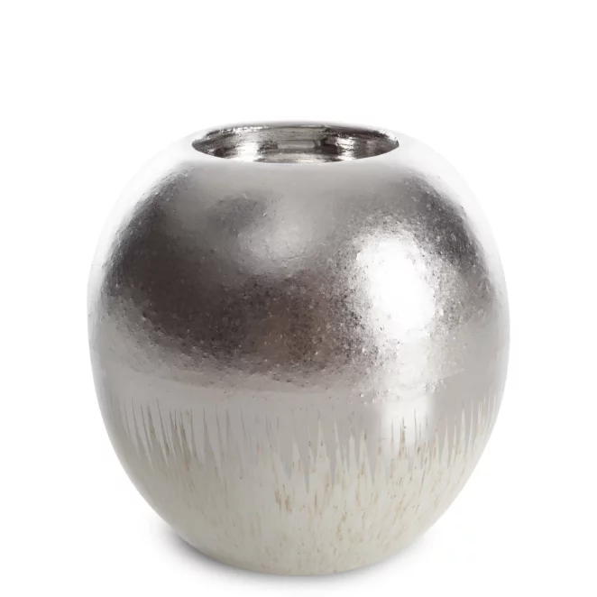 Świecznik ceramiczny srebrny łączący fakturę granitu z lśniącą powierzchnią 11x11x10 cm MAX 2 Eurofirany