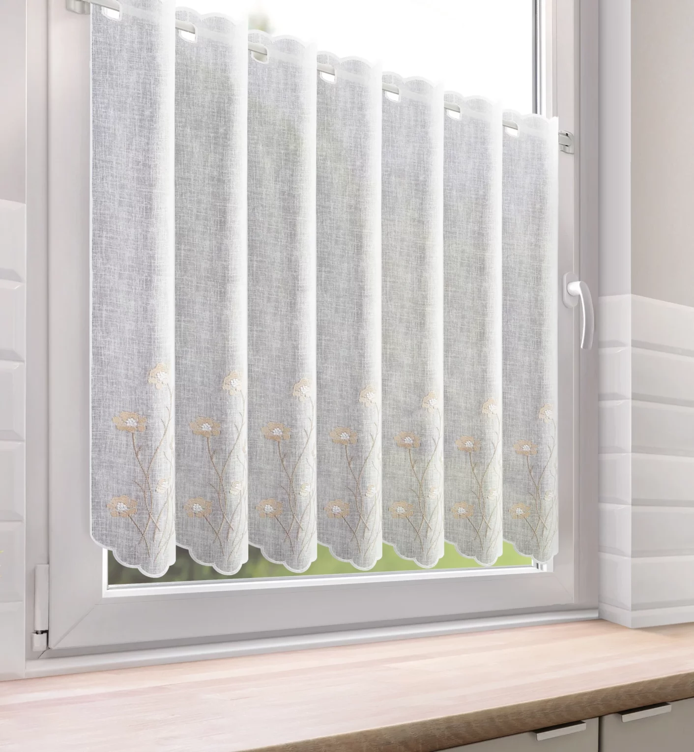 Tkanina firanowa zazdrostka zdobiona haftem roślinnym Eurofirany