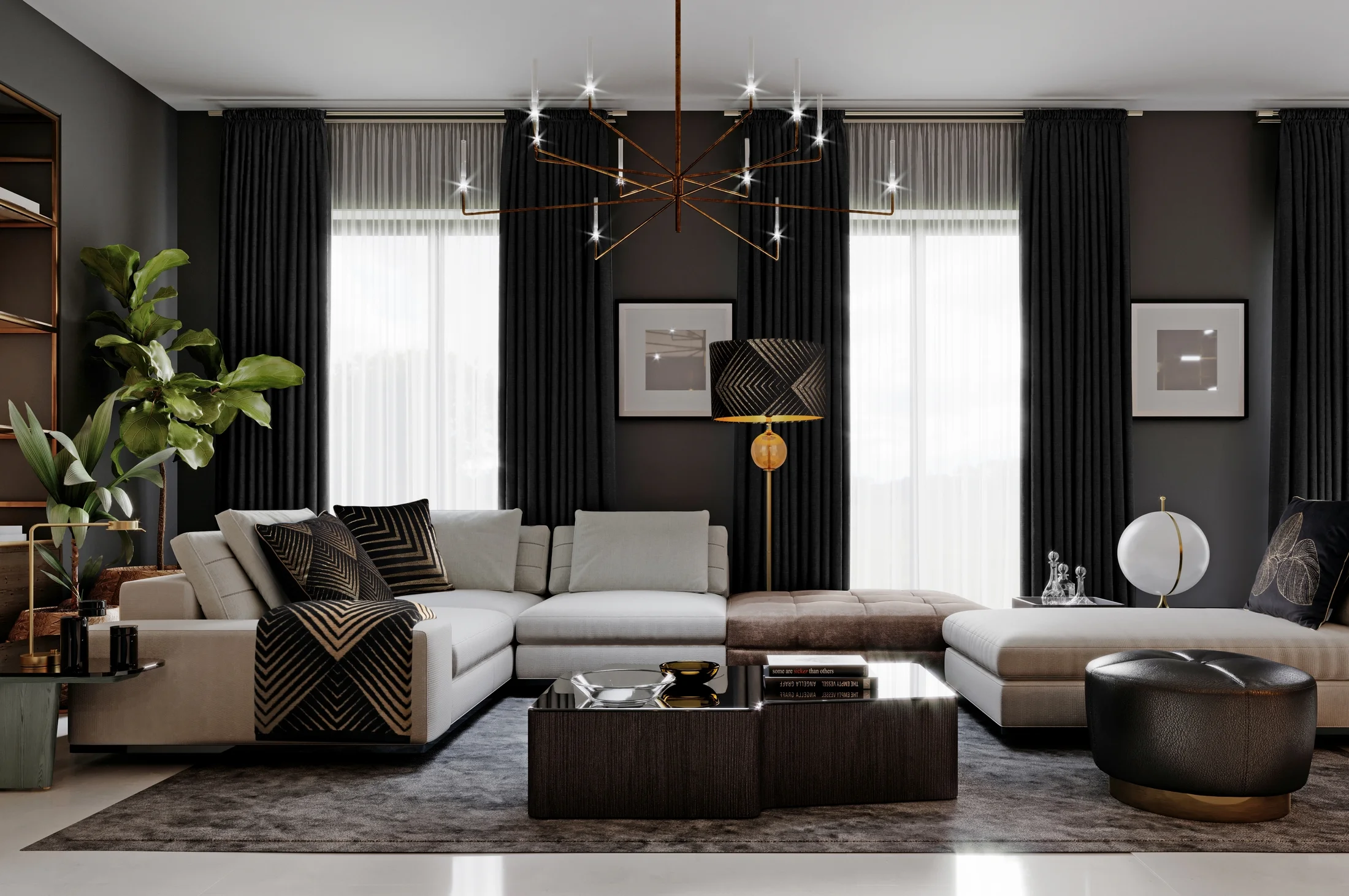 Lampa stojąca czarna VICTORIA 2 z welwetowym abażurem z motywem geometrycznym Limited Collection Eurofirany