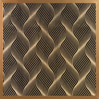 Obraz geometryczny czarny z błyszczącym nadrukiem w złotej ramie 53x53 cm VICTORIA 3 LIMITED COLLECTION