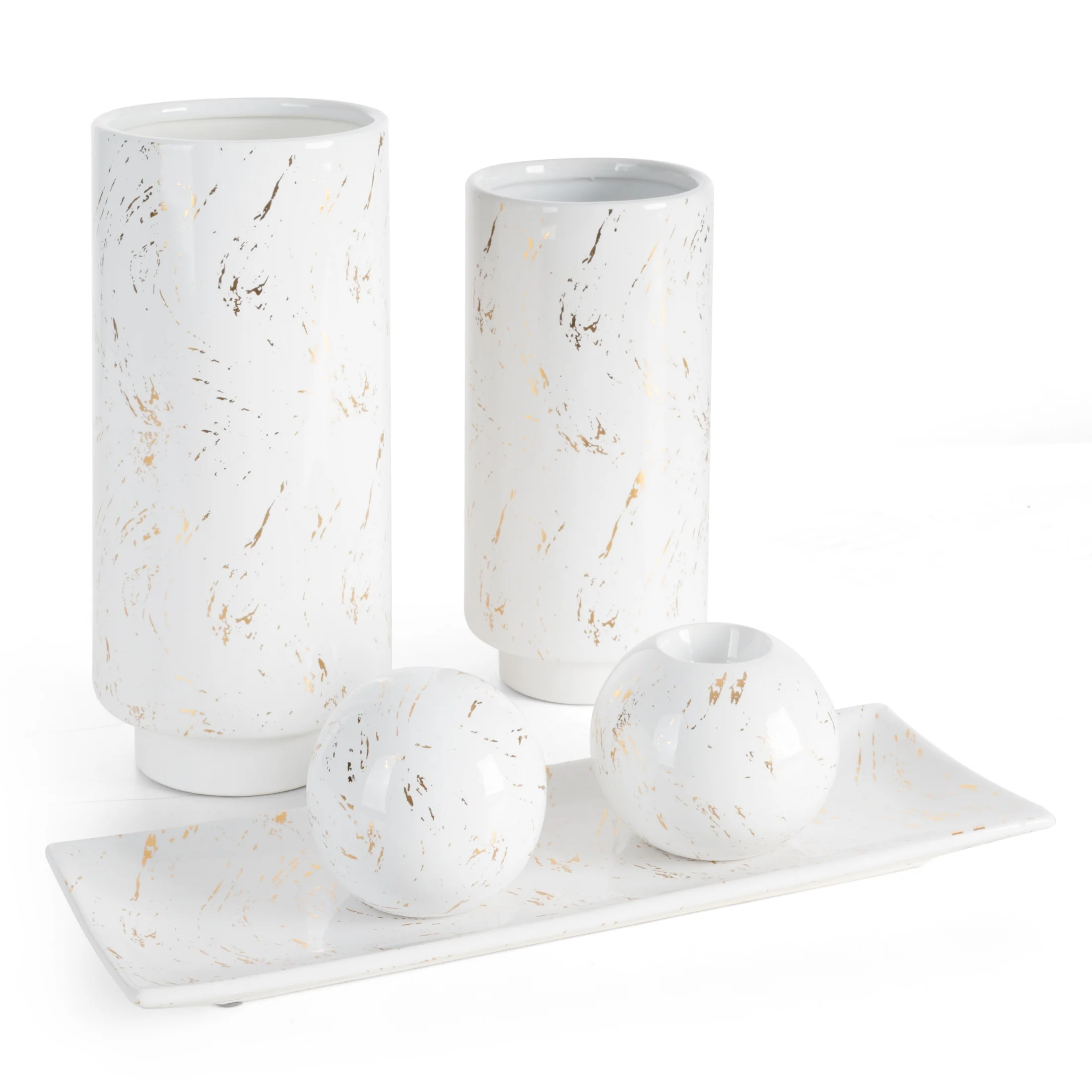 Wazon ceramiczny biało-złoty dekoracyjny zdobiony przecieranym wzorem średnica 13x30 cm ARIELA 2 Eurofirany