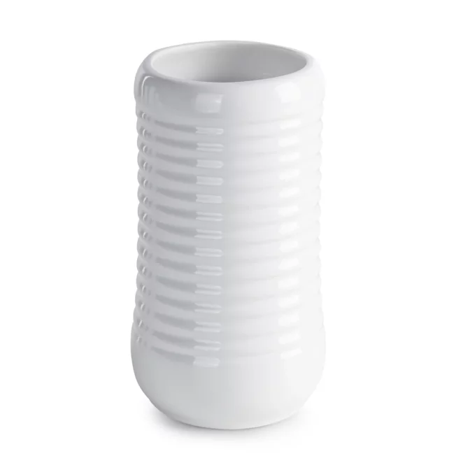 Wazon biały dekoracyjny o minimalistycznej formie z wytłaczanymi prążkami  średnica 11x20 cm JASON Eurofirany