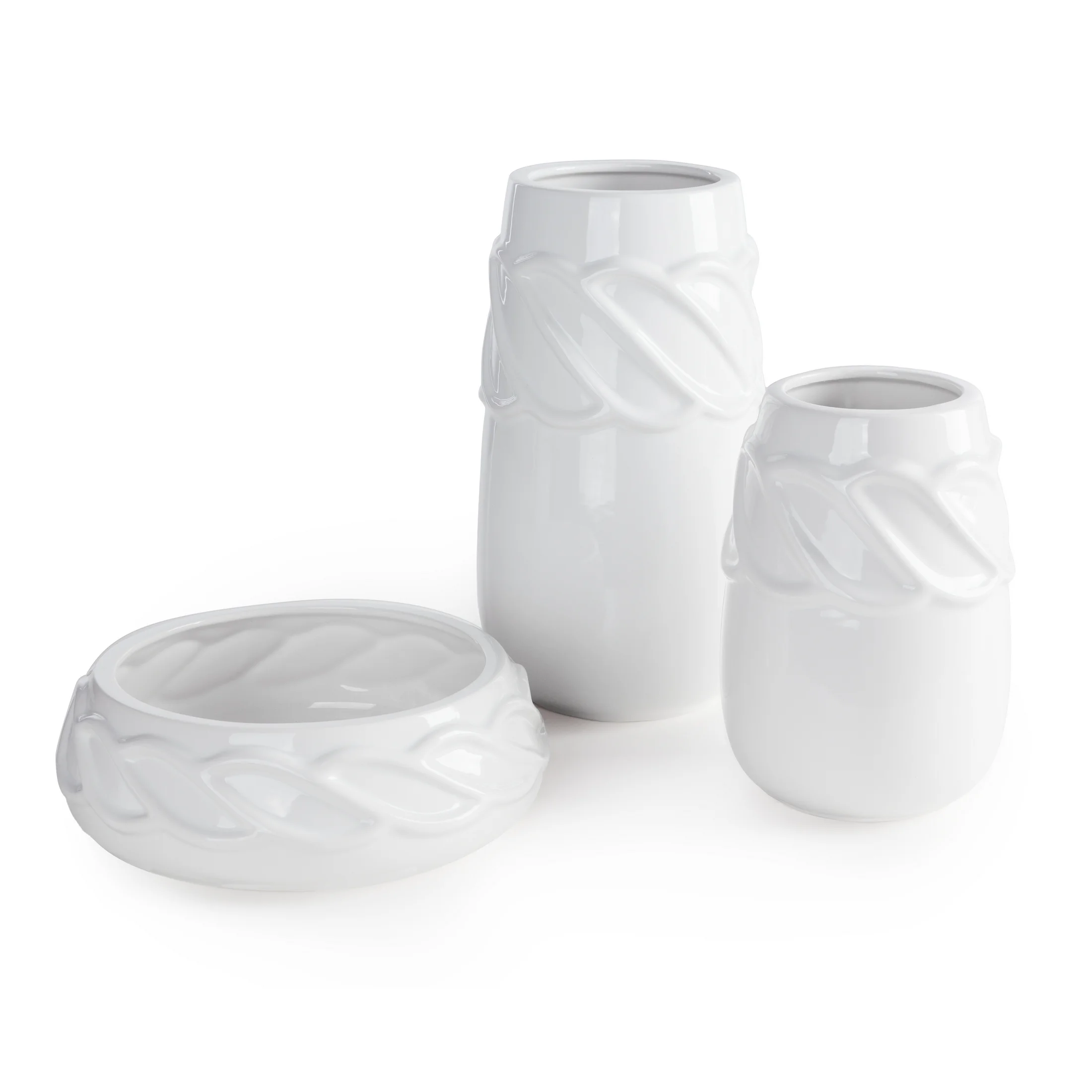 Wazon biały dekoracyjny z wypukłym dekoracyjnym wzorem 15x15x20 cm LISA Eurofirany