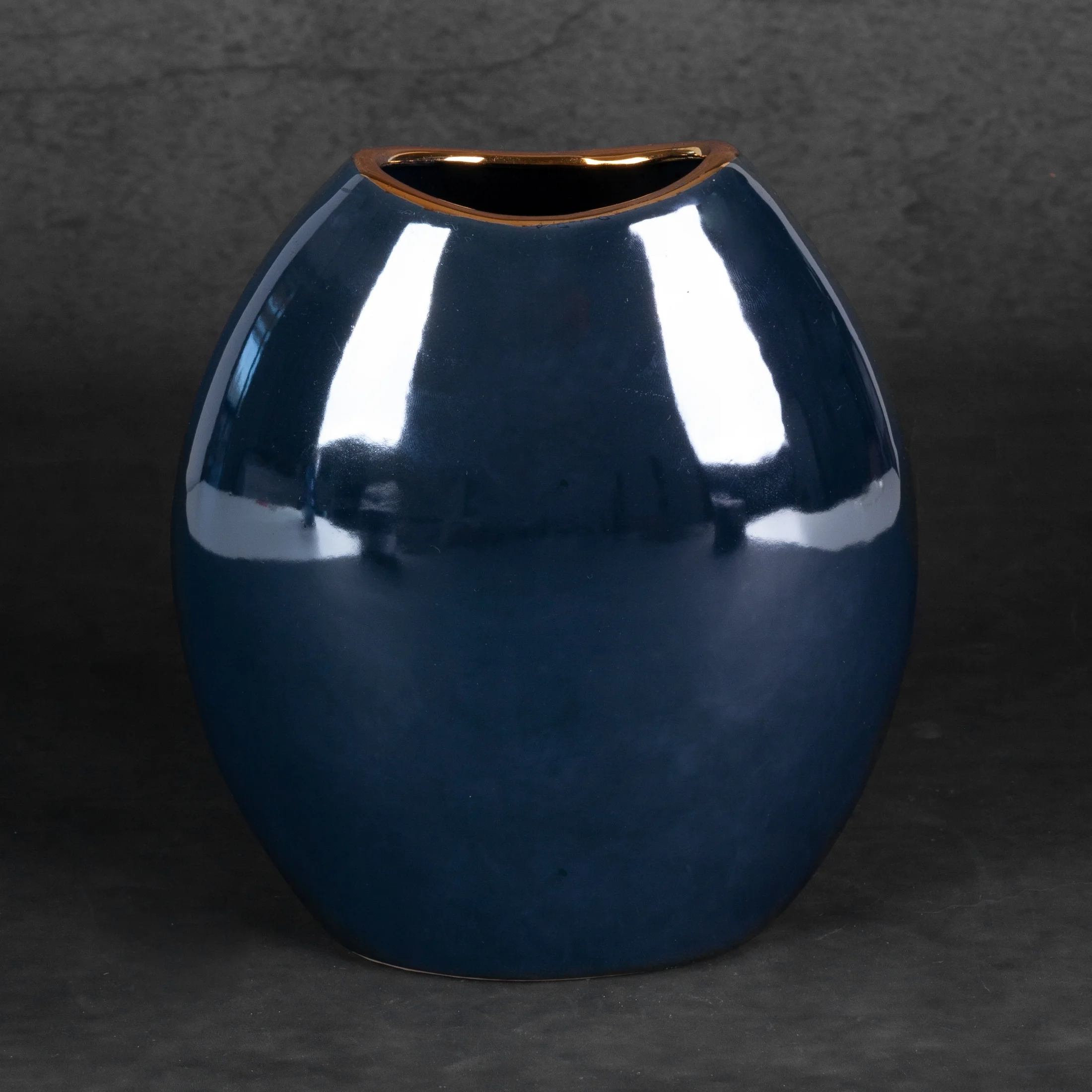 Wazon ceramiczny granatowo-złoty o lśniącej powierzchni ze złotym detalem 18x9x20 cm AMORA 1 Eurofirany