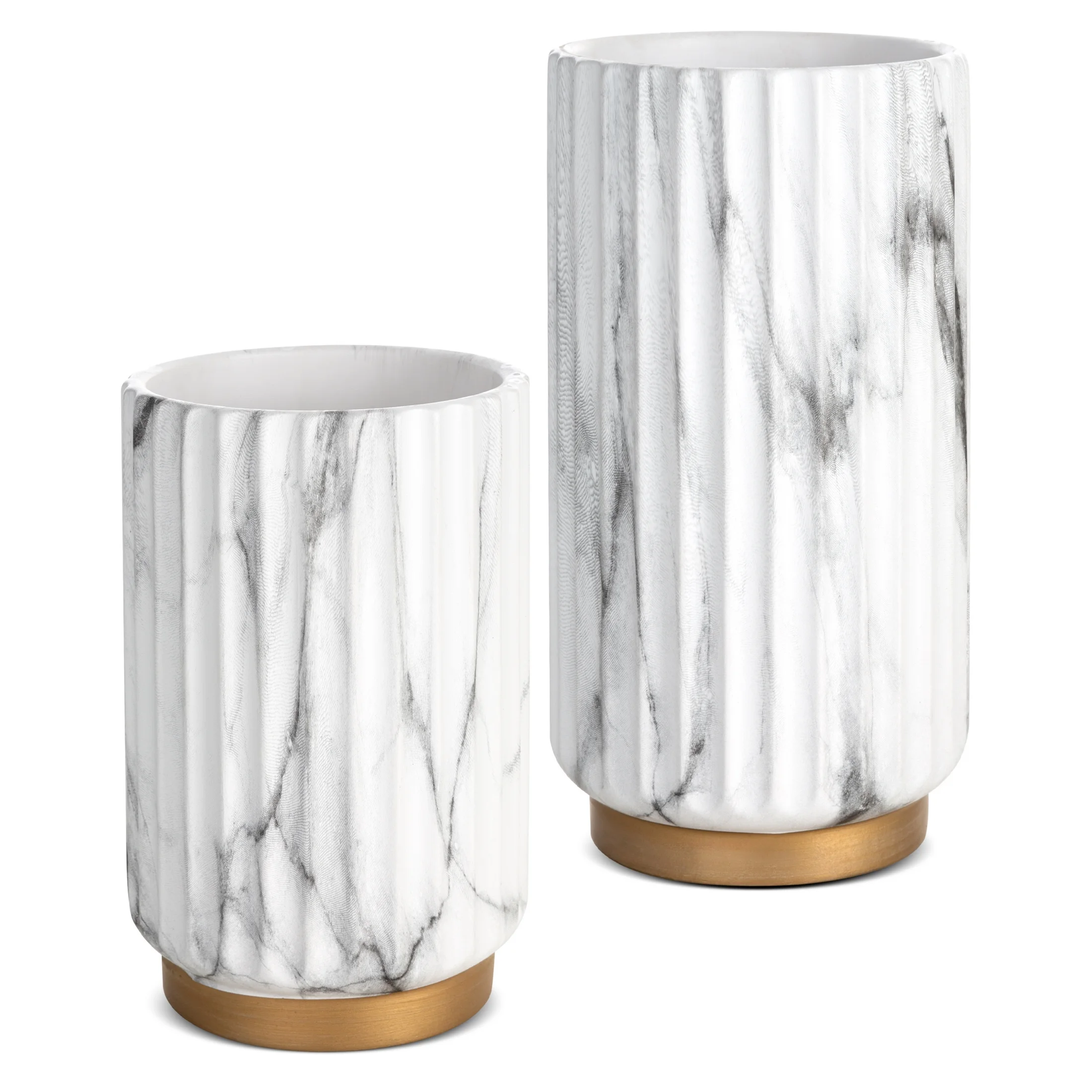 Wazon ceramiczny biało-popielaty zdobiony marmurkowym wzorem średnica 13x20 cm NESSY Eurofirany