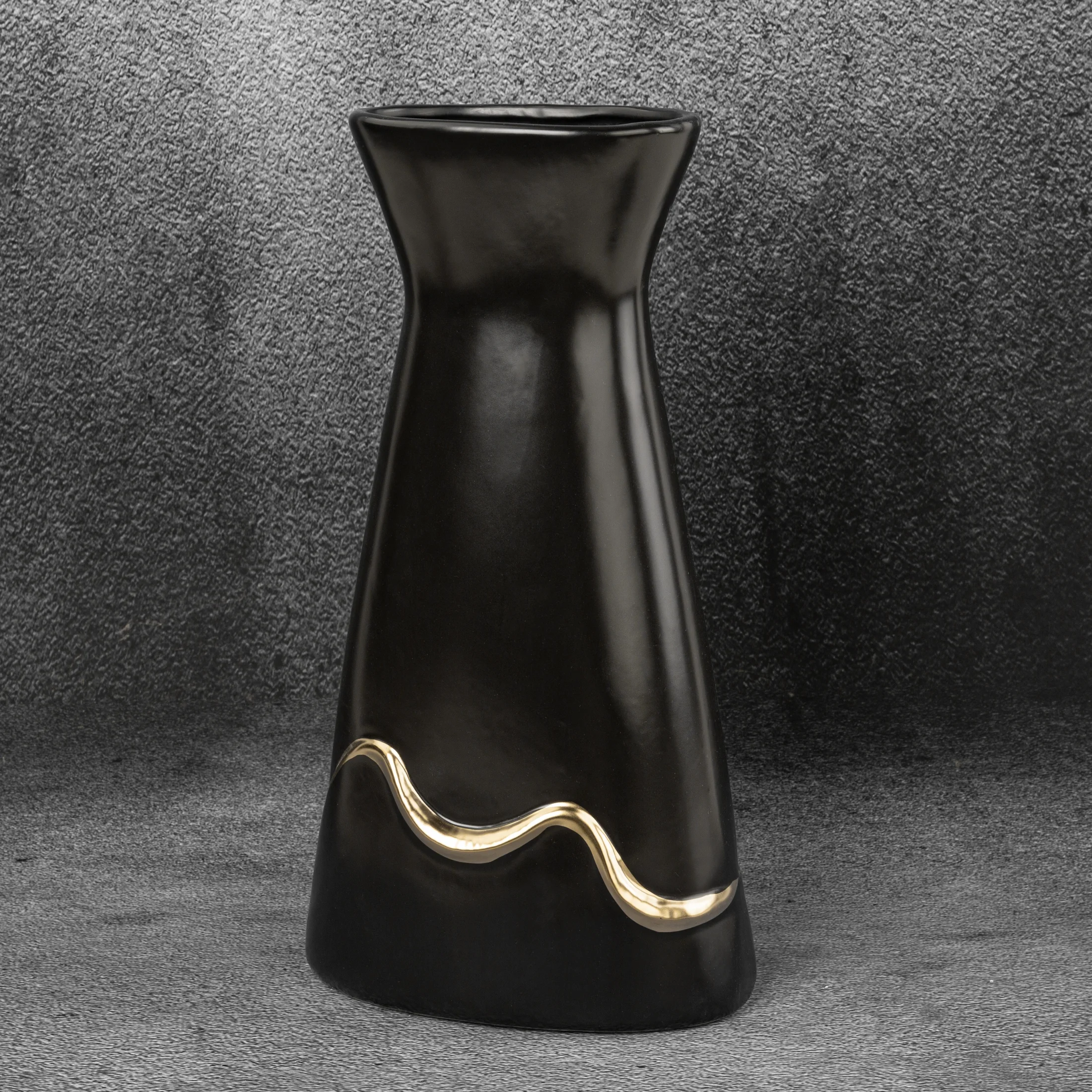 EBRU CZARNY WAZON CERAMICZNY ZE ZŁOTYM AKCENTEM 20x12x38 cm EUROFIRANY